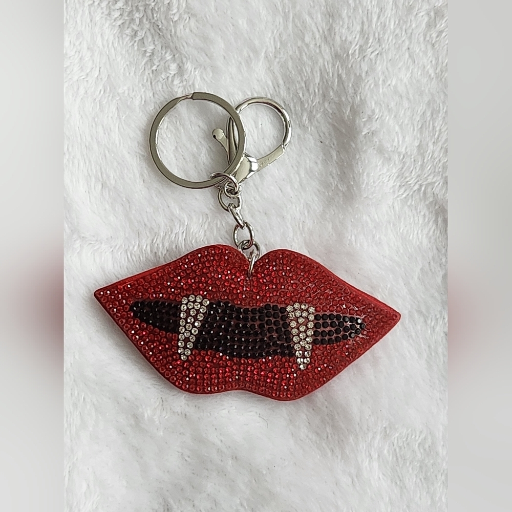 Red Rhinestone Vampire Lips Keychain Vampire Teeth Bag Charm